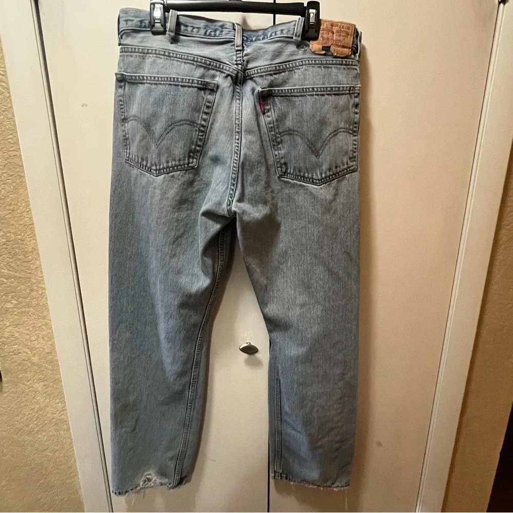 Levi's 505 Regular Fit Blue Straight Jeans with Distressed Details.38x32